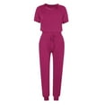 thumbnail image 4 of Scyoekwg Two Piece Outfits for Women Short Sleeve Round Neck Drawstring Tops Jogger Pants Casual Trendy Tracksuit Loose Sweatsuits Sets Solid Color Outfits (Hot Pink,M), 4 of 5