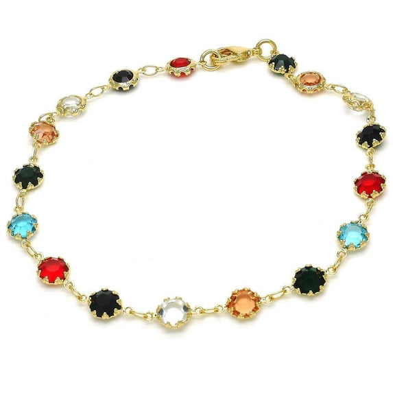 14K Gold Plated 10" Anklet With Multi-Color Crystal And Lobster Clasp