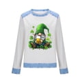 thumbnail image 5 of TaTaai Women Casual Long Sleeve Waffle Knit Top St Patrick's Day Printed Crew Neck Denim Splice Solid Color Fashion Streetwear Top Gift, 5 of 5