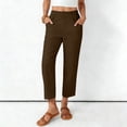 thumbnail image 2 of Bainana Womens Breathable Straight Leg Pants Solid Color Elastic Waist Trousers With Pockets Ladies Summer Holiday Baggy Pants Brown Size Xl, 2 of 6