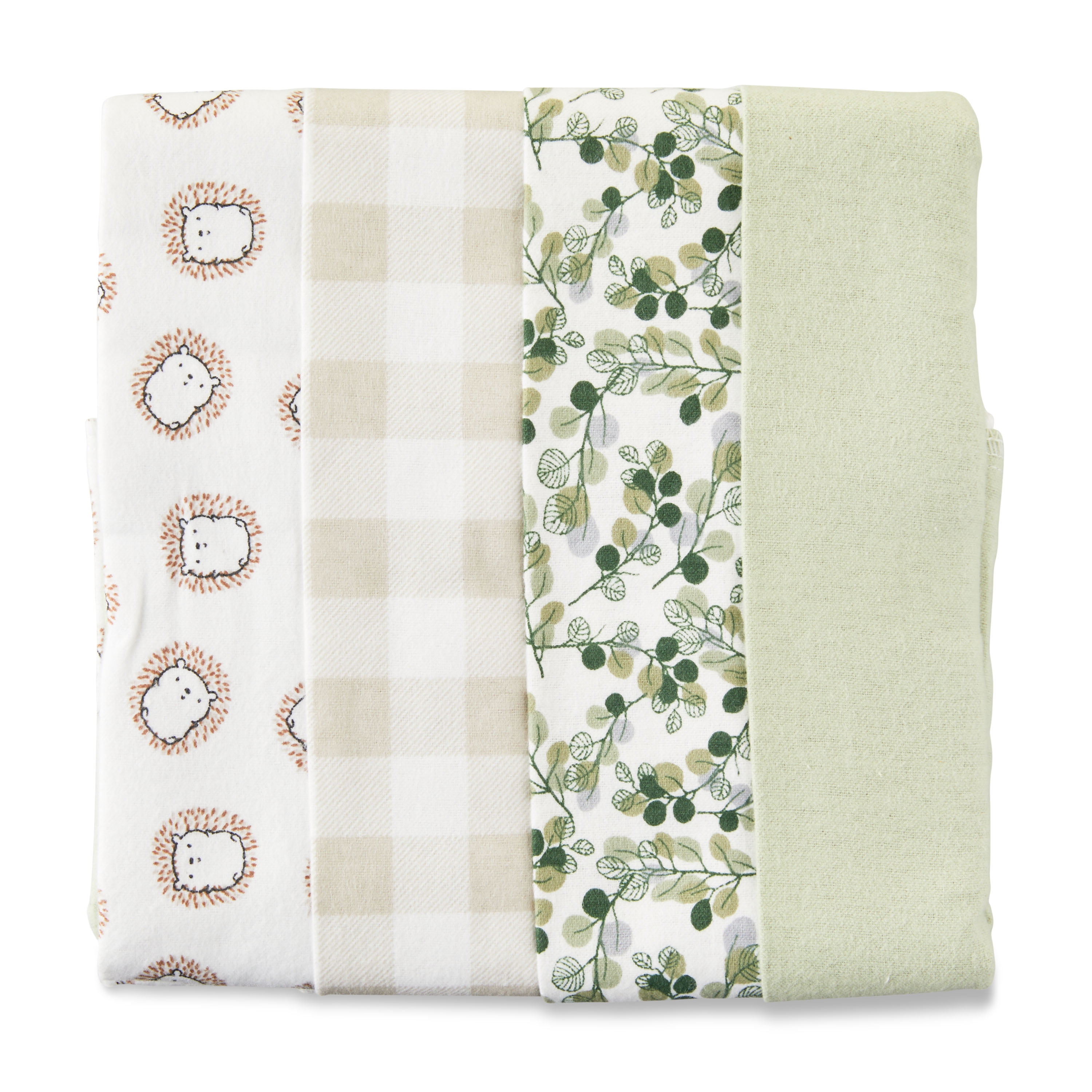 Parent's Choice 100% Cotton Flannel Receiving Blanket for Baby Boys and Girls, Hedgehog Green, 4-Pack