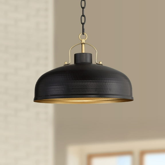 Possini Euro Design Camden Black Warm Brass Pendant Light 15 3/4" Wide Industrial Rustic Dome Shade for Dining Room House Foyer Kitchen Island Bedroom