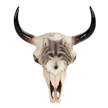 FC Design 11"H Buffalo Skull with Wolf on The Front Taxidermy Animal Head Wall Plqaue Decor Statue Sculpture Ornament Decoration Home/Room Decor and Unique Gift Ideas