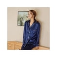 thumbnail image 5 of Women's Sexy Korean Style Striped Lapels Button Silk Satin Home Service Long Sleeve Solid Color Two-piece Pajamas Suit, 5 of 6
