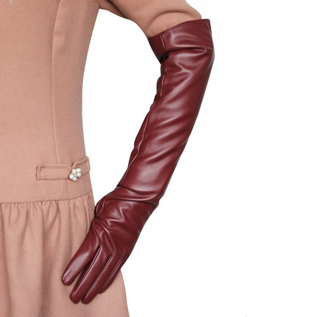 Gants Rouges Mitaines Gants Longs en Cuir pour Femmes 50 cm par-Dessus Simili Cuir PU Plats Mode Couvre-Bras