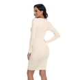 thumbnail image 5 of PrettyGuide Women's Long Sleeve Sweater Dress Wrap V Neck Button Elegant Midi Ribbed Knit Bodycon Dress, 5 of 7