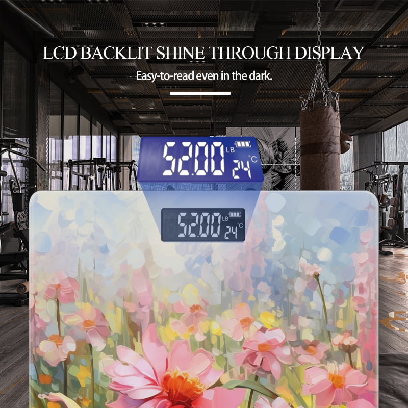 Digital Bathroom Scale with Large LCD Display,High Capacity Scale 400 lbs High Precision body fat scale-Pink And Yellow Flowers In The Meadow