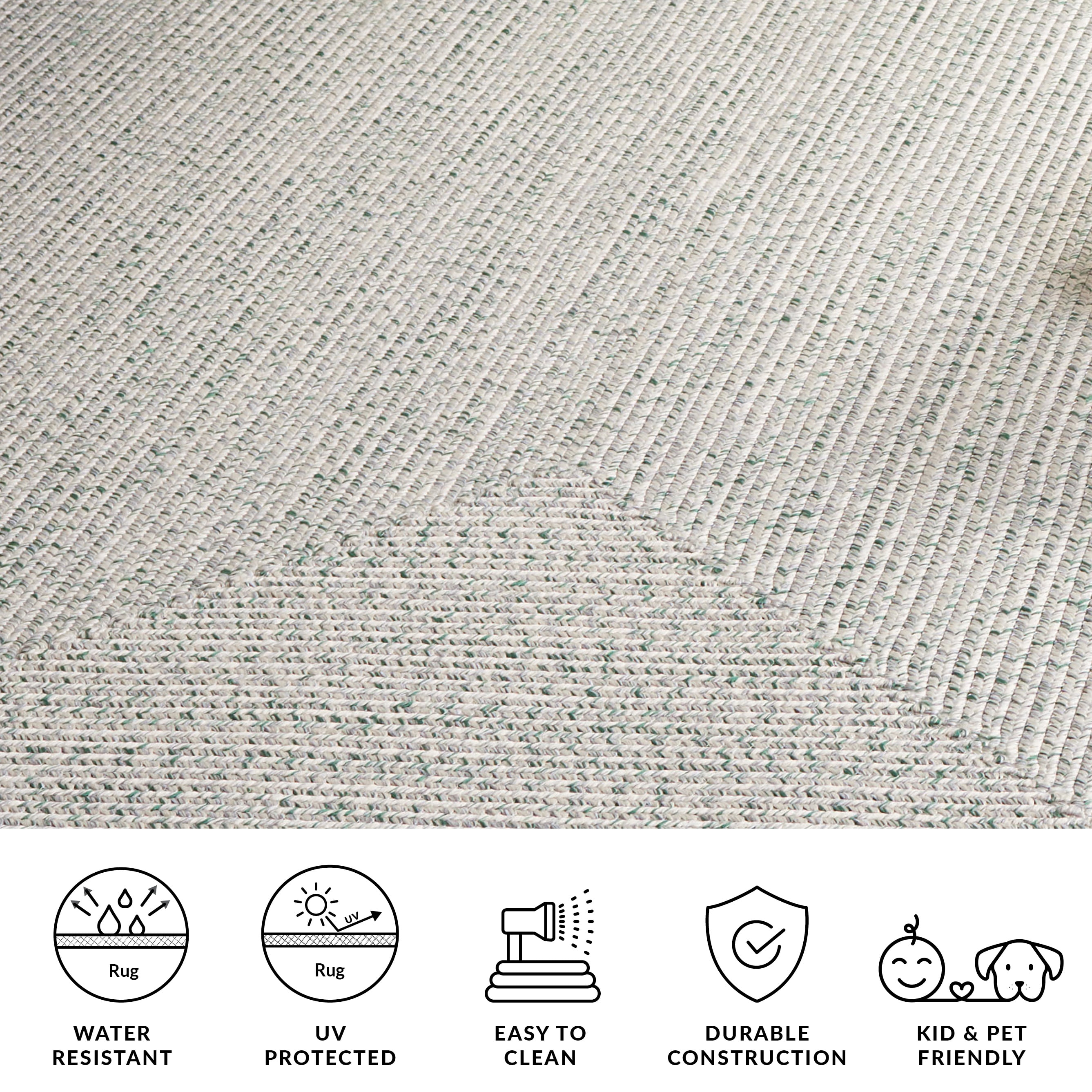 Safavieh Braided Gino Distressed Machine Washable Reversible Area Rug, Ivory/Green, 5' x 5' Round