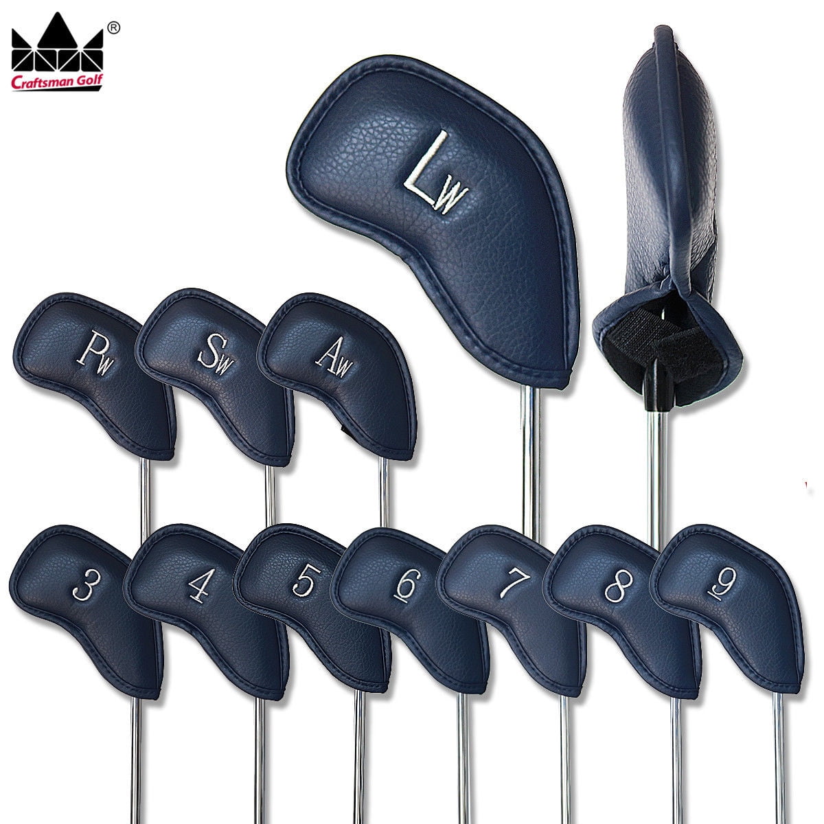 Craftsman Golf 12pcs Thick Synthetic Leather Golf Iron Head Covers Navy blue Craftsman Golf 12pcs Thick Synthetic Leather Golf Iron Head Covers Navy blue