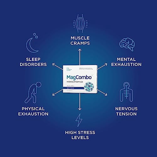 MagCombo - Concentrated Pure Magnesium, Special Oil Formula with Maximum Absorption for Leg Cramps, Tensed Muscles, Sleep, enriched with Vitamins В2, В6, В12 and С, only 1 Capsule Daily. (Pack of 1)