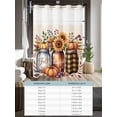 thumbnail image 6 of No Hook Cloth Fabric Shower Curtain with Snap in Liner, Fall Floral Waterproof Shower Curtains Set with See Through Top Window, Thanksgiving Autumn Sunflower Pumpkin Leaves Beige 72"x84", 6 of 6