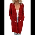 thumbnail image 3 of Suéter Cárdigan de Larga para Mujer, Otoño e Invierno, Tejido de Punto , con Botones Delanteros, Abrigo Rojo Óxido S, 3 of 7