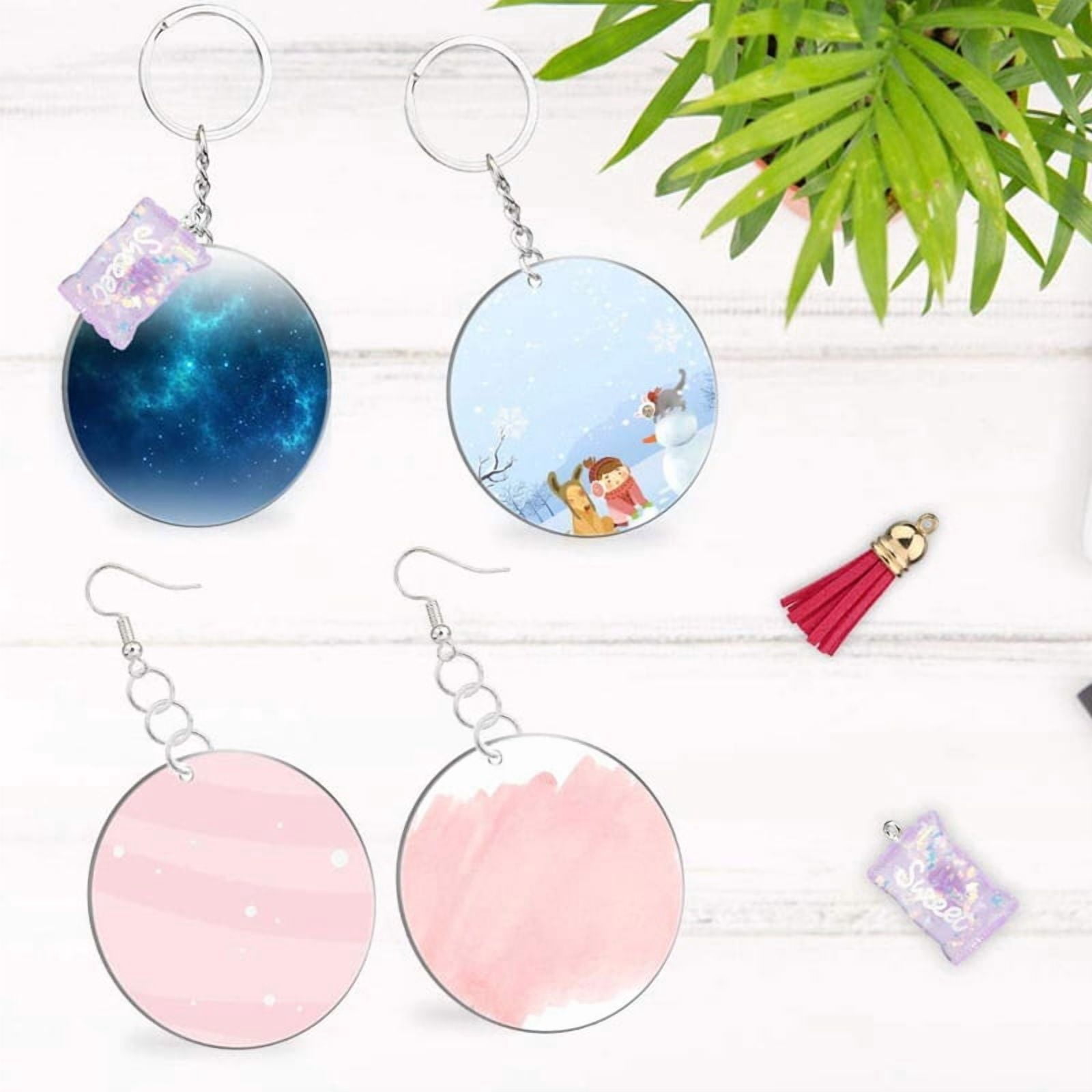 324x Acrylic Keychain Blanks Set Circle Ornaments Blanks Clear Round Acylic Disc Ornament with for Key Chain Rings for D