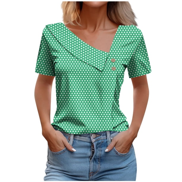 Camisetas de Manga Corta para Mujeres Casual, Camiseta con Botón Impreso a Damas para Diario, Espectáculo Y Fiesta