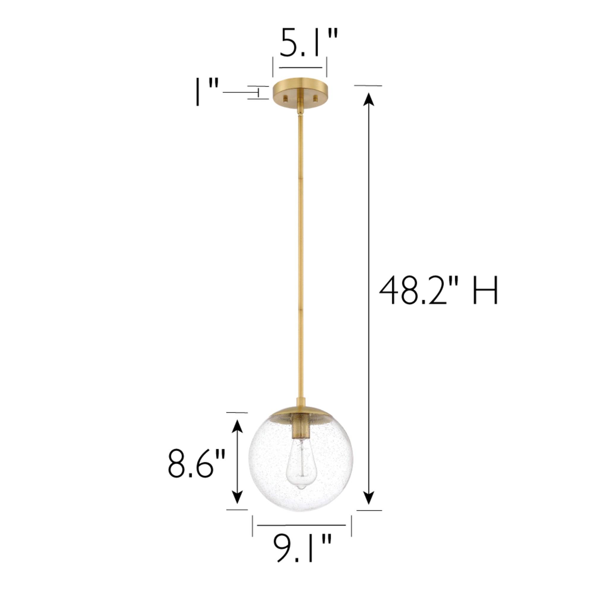 Satin Gold Modern Dimmable Pendant Light with Clear Seedy Glass Globe Shade, Adjustable Height, Kitchen Islands and Bars
