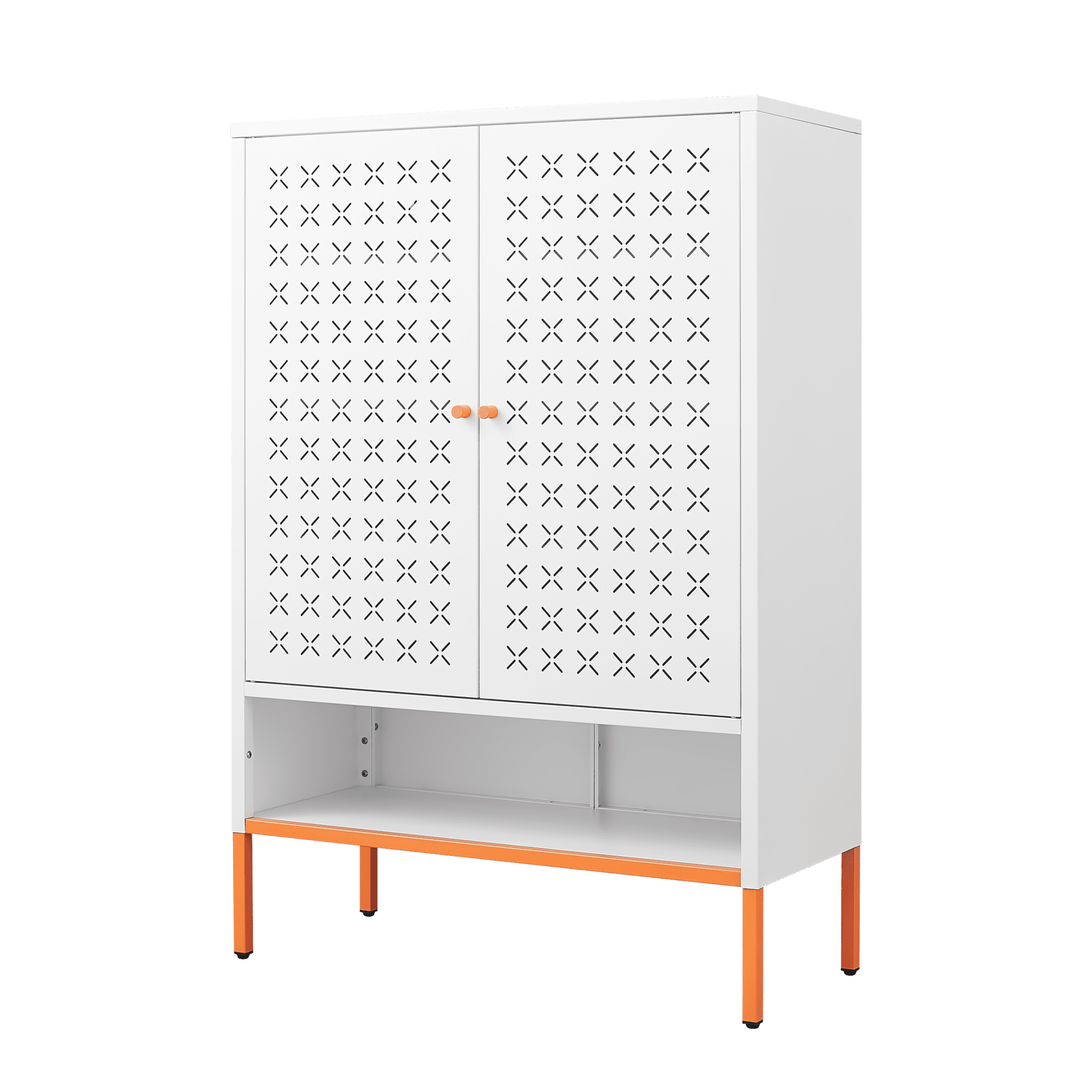Grid Double Door Shoe Cabinet, 3 Layer Adjustable Compartments for Flexible Storage, Hollow Shoe 15cm Moisture-proof high Foot Design