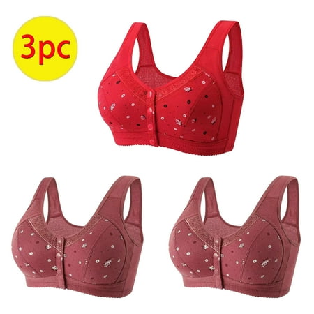 Crunowin Women s Front Closure Bra 3 Pack  Breathable Lingerie Plus Size Push Up Wire Free Comfort Everyday Underwear Red XXL