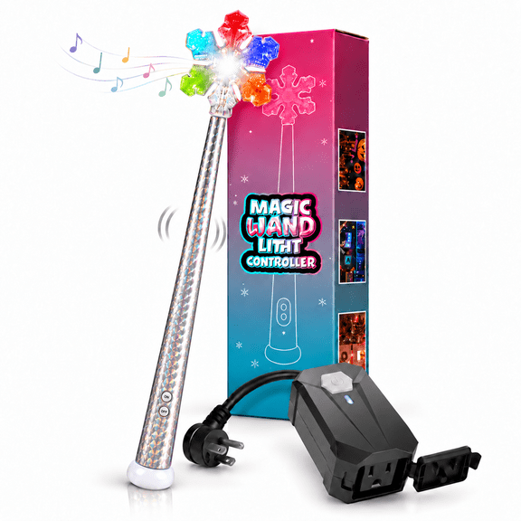 Wireless Control Outlet with Magic Wand, Wireless Switch for Christmas Tree and Decorative Indoor,Turn Your Tree Lights on and Off with a Simple Wave ,100ft RF Range