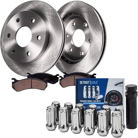 Detroit Axle - Front Brake Kit for Chevrolet GMC Silverado Sierra Suburban Express Savana 1500 Yukon Disc Rotors Ceramic Brake Pads Wheel Lug Nuts w/key: 12.01" Rotor