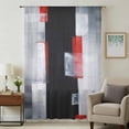thumbnail image 2 of Red Black Modern Semi Sheer Curtains Drapes for Living Room,Bedroom,French Doors Window 45 Inches Long,Abstract Oil Painting Geometric Artwork Rod Pocket Chiffon Curtain Drapery Voile Draperies Panel, 2 of 8
