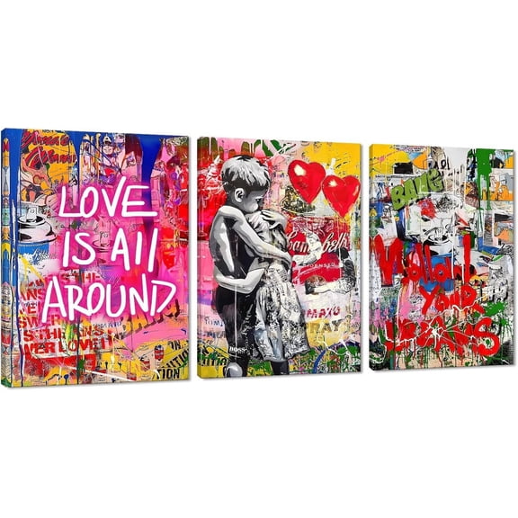 Hieng Large Banksy Canvas Wall Art Graffiti Dream Theme Painting Modern Inspirational Office Wall Decor （Only canvas）