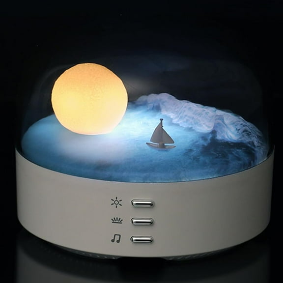 Elegant Moon Sea & Snow Mountain Night Light - LED Music Speaker, USB Rechargeable, Adjustable Brightness, Perfect for Bedroom & Gift