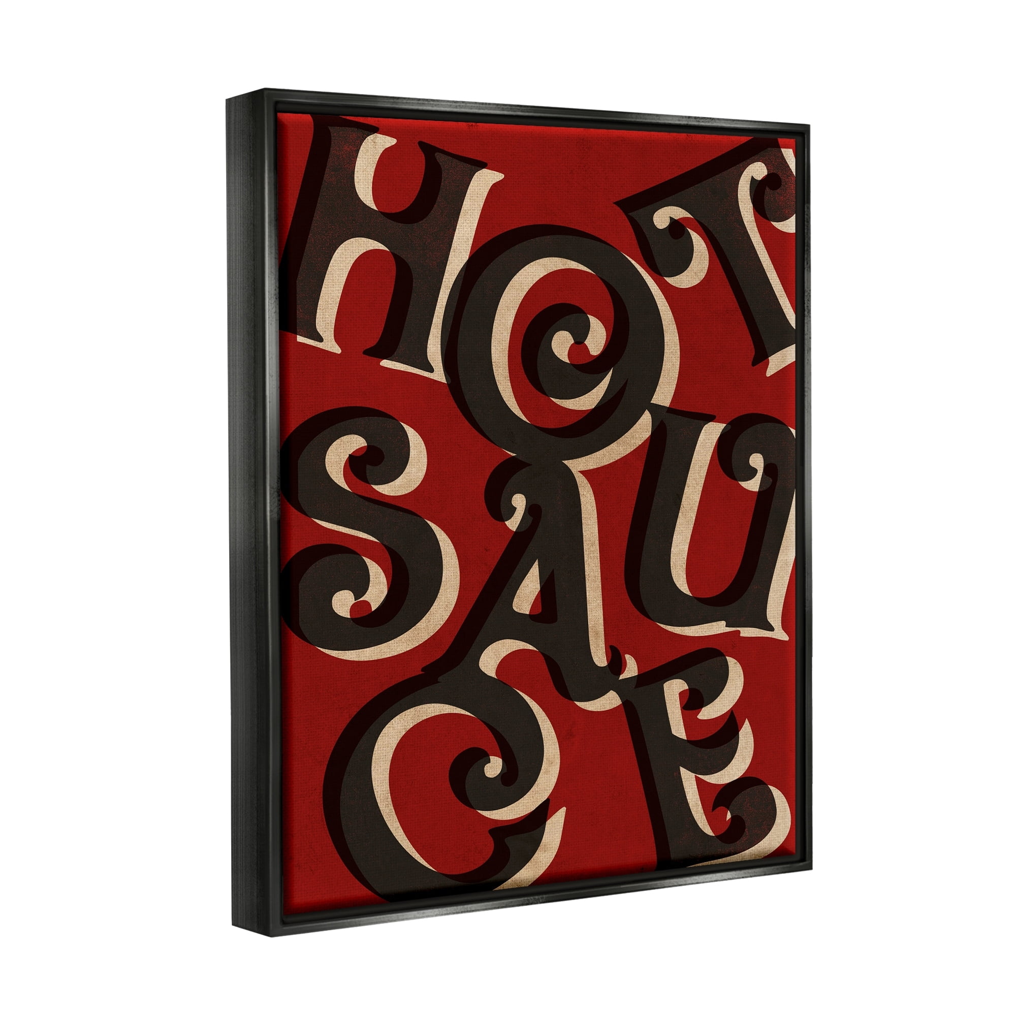 Stupell Industries Hot Sauce Curled Letters Whimsical Typography Sign Graphic Art Jet Black Floating Framed Canvas Print Wall Art, Design by Daphne Polselli