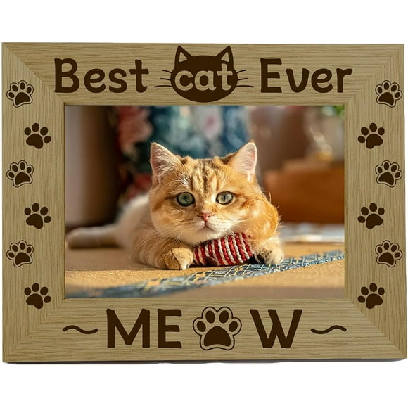 Best Cat Ever Meow Picture Frame Pet Paws Wood Photo Frames Engraved Display Wooden Tabletop Postcard Frame for Hanging Wall Gallery Birthday Christmas Home Gifts Desk Decor 4 x 6 Inch