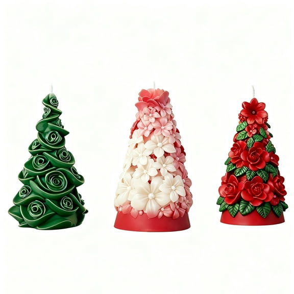 JDH 2PCS Flower Shaped Christmas Tree Candle Mold for Candle Making, 3D Xmas Silicone Mold for Resin Casting DIY Plaster Polymer Clay Home Decoration