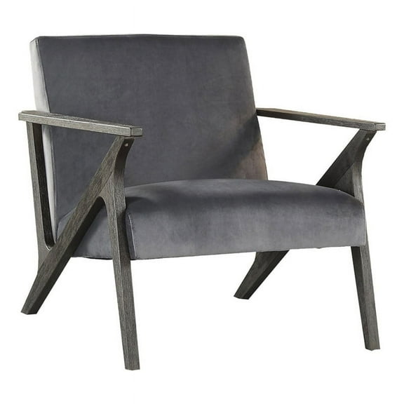 Pemberly Row 16'' Mid-Century Wood/Velvet Accent Chair in Gray