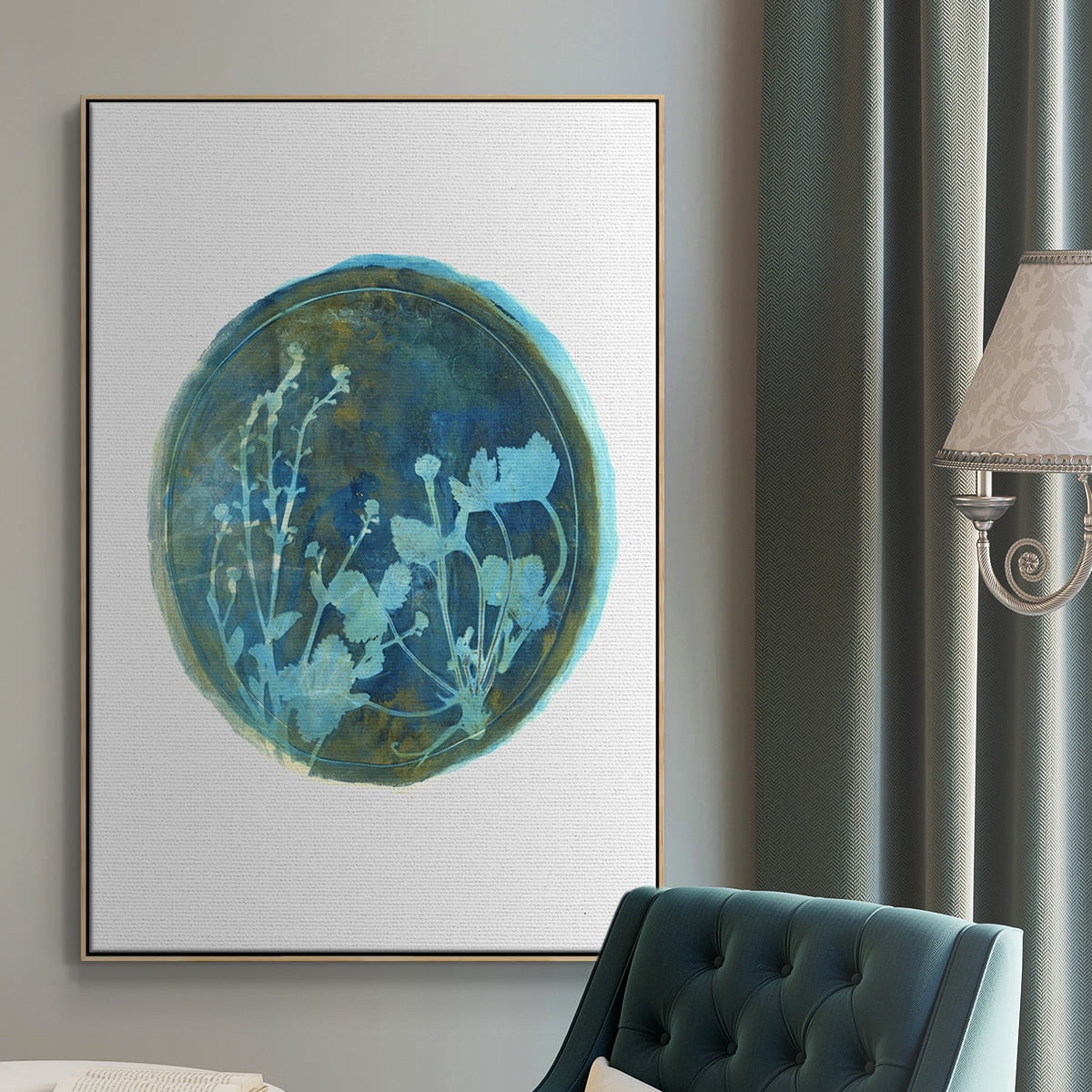 Strawberries and Forg I Framed Premium Gallery Wrapped Canvas - Ready to Hang - 27 x 41 - Natural Wood Floating Frame