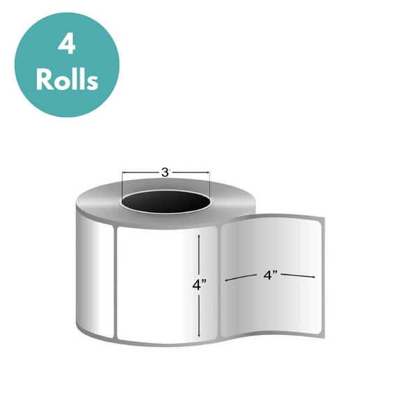 MMBM 4" x 4" Direct Thermal Labels No Ribbon Required 4 rls/CS 3" Core White 1475/RL