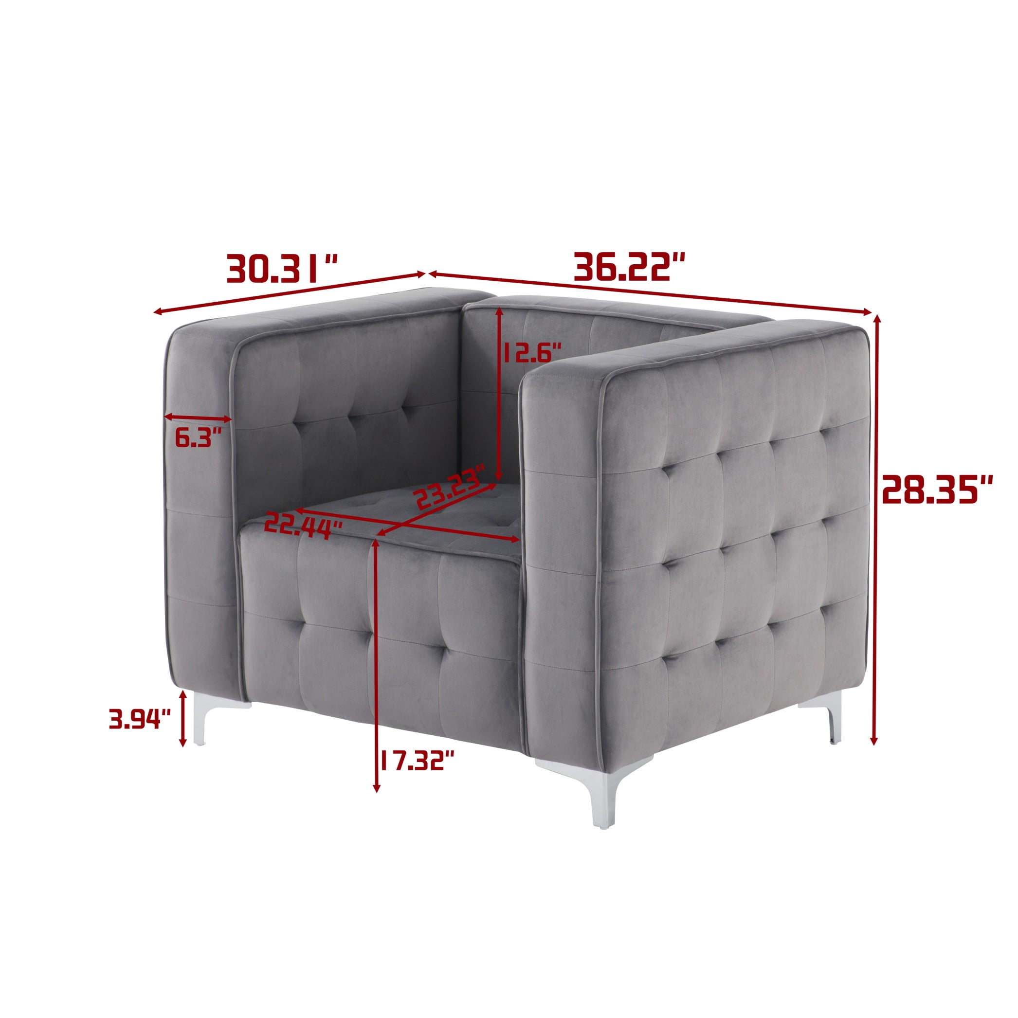 BSHTI 24.41" Velvet Accent Chair – Tufted Seat & Back, Solid Wood Frame, Metal Legs, High-Density Foam, Easy Assembly – For Living Room, Bedroom, Den