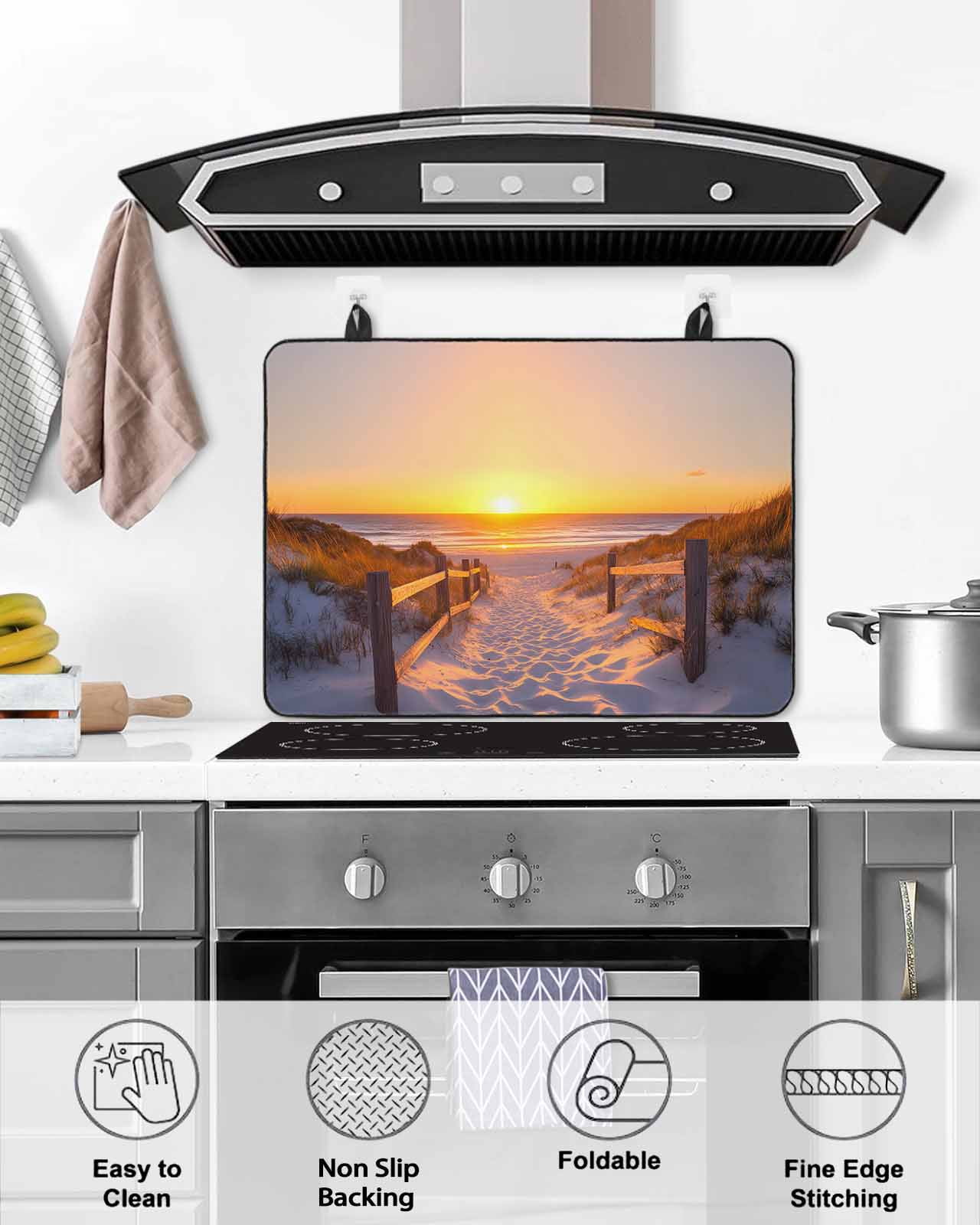 nqOlkjepod Large Induction Cooktop Protector Mat 24"x21", Summer Beach Stove Top Covers for Electric Stove, Sunset Nautical Ocean Sea Decorative Stove Burner Cover Mats, Glass Top Stove Cover