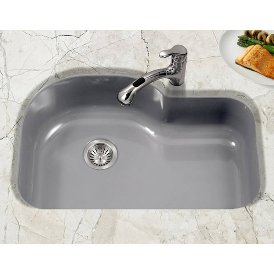 Houzer Pch 3700 Sl Porcela Series Porcelain Enamel Steel Undermount Houzer Pch 3700 Sl Porcela Series Porcelain Enamel Steel Undermount Offset Single Bowl Kitchen Sink Slate