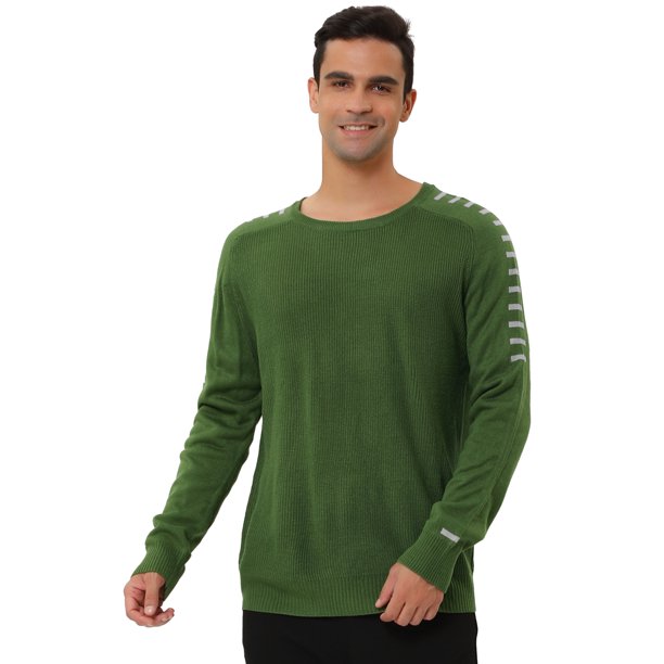 Suéter de punto informal Unique Bargains para hombre cuello redondo manga larga Verde L