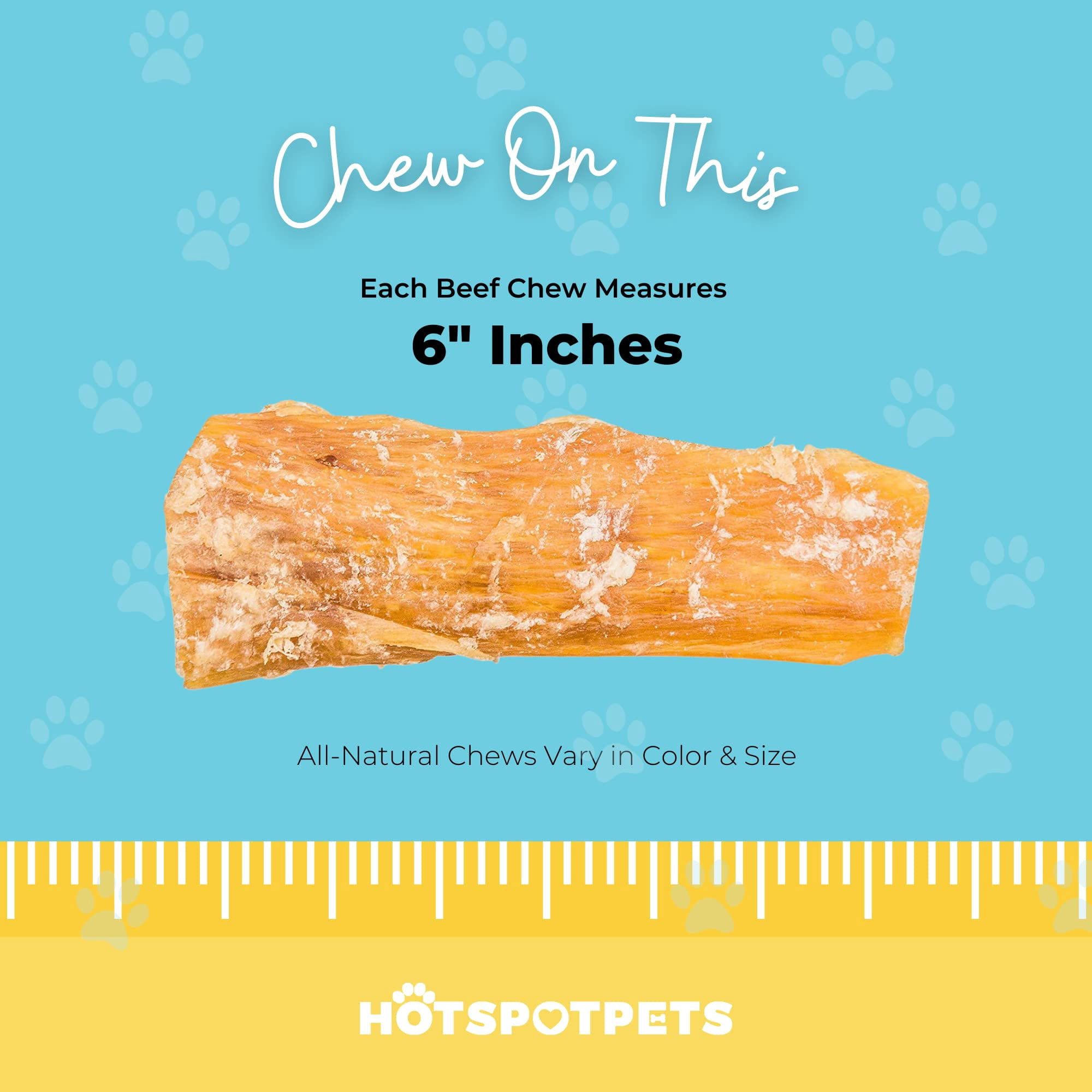Hotspot Pets Beef Tendons for Dogs 6-8'' - Rawhide-Free Back Strap Flat Tendons Dog Treats (10 Pack)