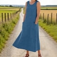thumbnail image 4 of Linen Midi Dresses for Women Crew Neck Sleeveless Dress with Pockets 2026 Summer Beach Dresses Cover Ups Loose Fit Casual Spring Sundress Travel Vacation Outfits, 4 of 5