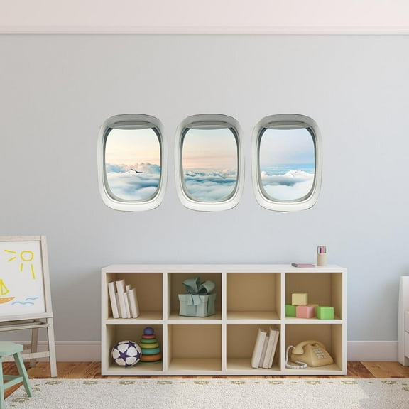 VWAQ Airplane Wall Decals For Kids Rooms - Aviation Wall Stickers Plane Window Wall Murals - PPW36 (14"H x 33"W)