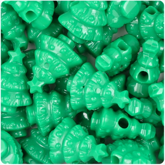 BeadTin Green Opaque 25mm Christmas Tree Pony Beads (24pcs)