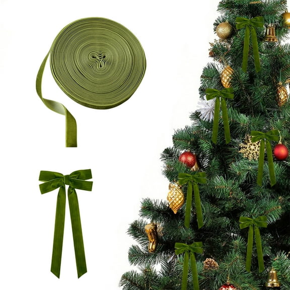 YOHAVEN Christmas Velvet Decorative Ribbon Green Luxury Gift Wrap DIY Tree Garland Wreath Bows Holiday Crafts Decorations Bestseller Xmas Table Ornament