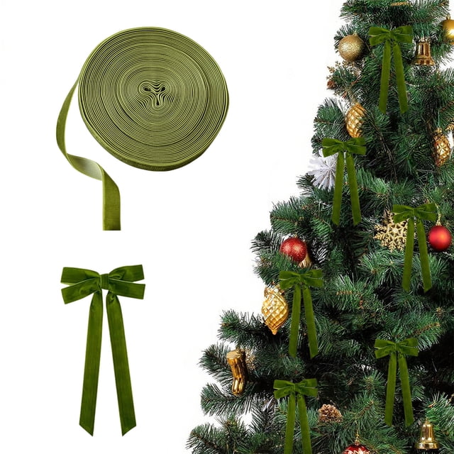 Wooowa 32.8Ft Christmas Flocked Decorative Ribbon, Versatile Festive Ribbon for Xmas Tree Wrapping and Holiday Home Decor