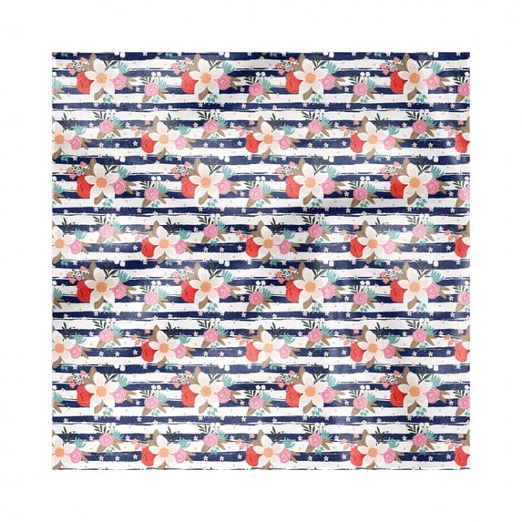 Vintage Decorative Napkins Set of 4, Blossoming Corsage of Flowers with Blue Toned Stripes Retro Style Illustration, Silky Satin Fabric for Brunch Dinner Party, 12", Multicolor, by Ambesonne