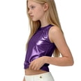 thumbnail image 5 of SGFCWSX Girls Cropped Tank Tops Kids Metallic Halter Neck Sleeveless Party Top Purple Size 5-6Years, 5 of 6