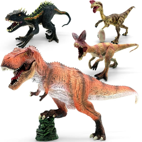 4 PCS Jumbo Dinosaur Toys Set – 13.5 Inch T-Rex, 7 Inch Dilophosaurus, 6.5 Inch Indoraptor & 4.7 Inch Oviraptor – Realistic Dino Figures for Kids, Boys & Girls