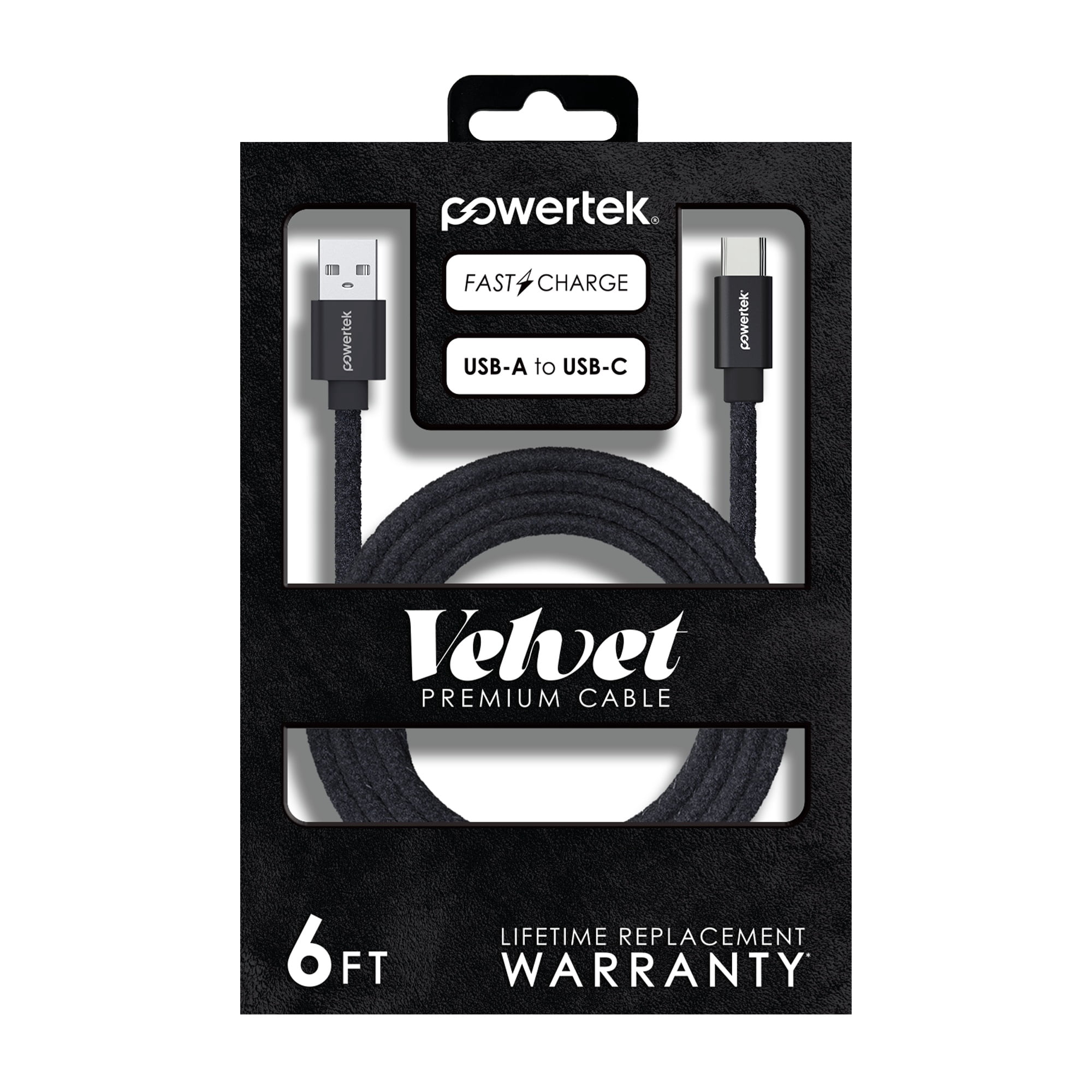 Liquipel Powertek Pastel Velvet USB-A to USB-C - Black