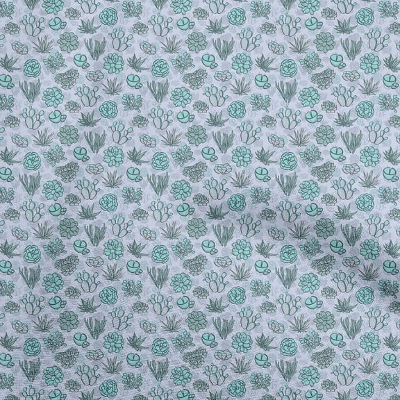 oneOone Polyester Spandex Turquoise Blue Fabric Cactus Craft Projects Decor Fabric Printed By The Yard 56 Inch Wide