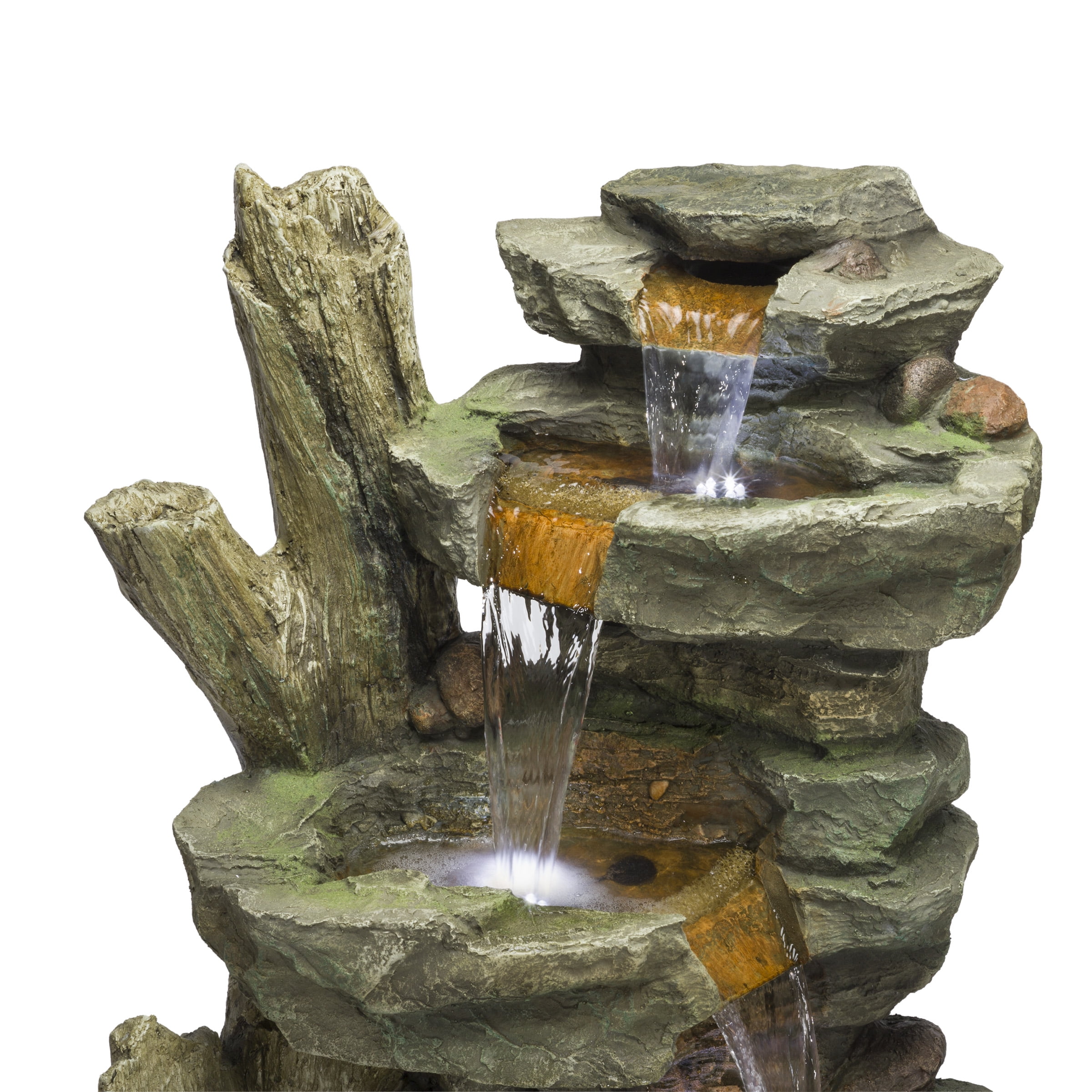 Alpine 39" Outdoor Multi-Tier Stone Tower Waterfall Electric Fountain with LED Lights