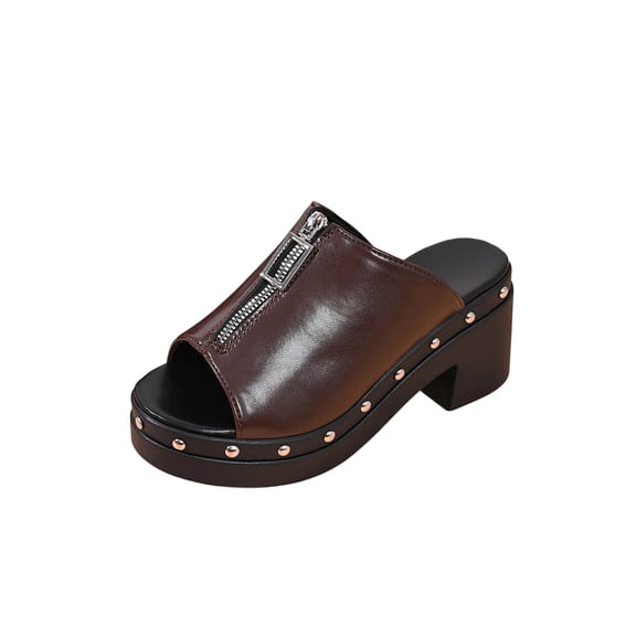 Wensltd Women's Sandals High Heels Peep Toe Chunky Heel Casual Sandals Thick Sole Comfortable Solid Color Beach Vacation Sandals Brown