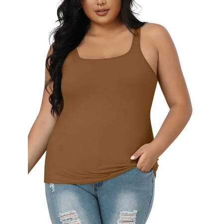 Charmo Women Plus Size Cotton Tank Top with Shelf Bra Adjustable Wider Strap Camisole Basic Undershirt